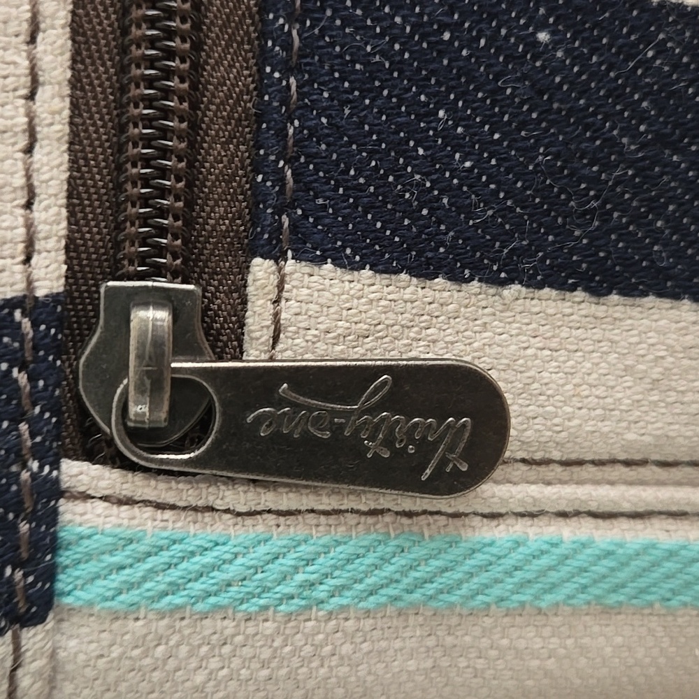 Thirty One Organizing Crossbody Tote In Blue Twill Stripe Adjustable And Pockets - Picture 9 of 17